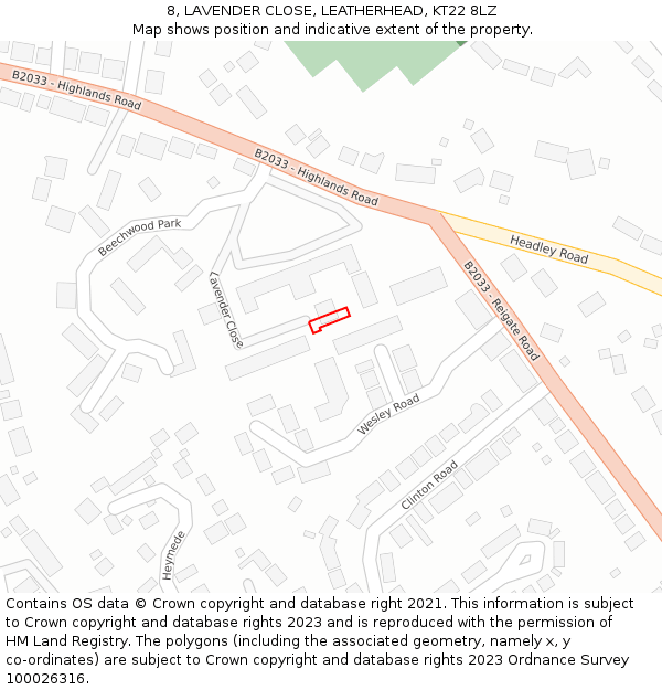 8, LAVENDER CLOSE, LEATHERHEAD, KT22 8LZ: Location map and indicative extent of plot