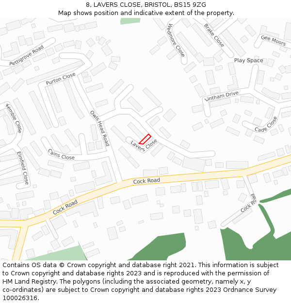 8, LAVERS CLOSE, BRISTOL, BS15 9ZG: Location map and indicative extent of plot