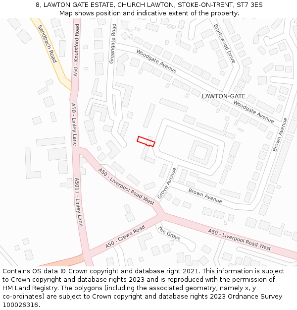 8, LAWTON GATE ESTATE, CHURCH LAWTON, STOKE-ON-TRENT, ST7 3ES: Location map and indicative extent of plot