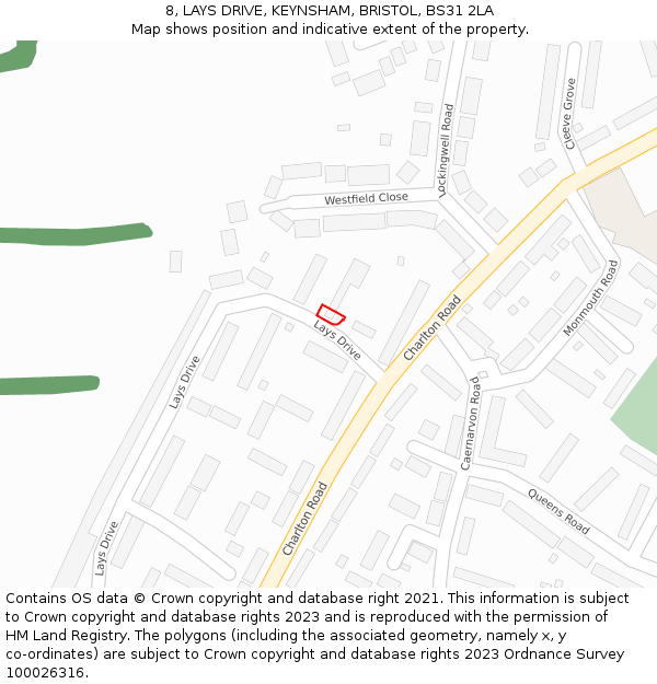 8, LAYS DRIVE, KEYNSHAM, BRISTOL, BS31 2LA: Location map and indicative extent of plot