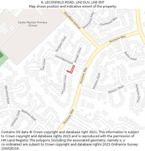 8, LECONFIELD ROAD, LINCOLN, LN6 0NT: Location map and indicative extent of plot