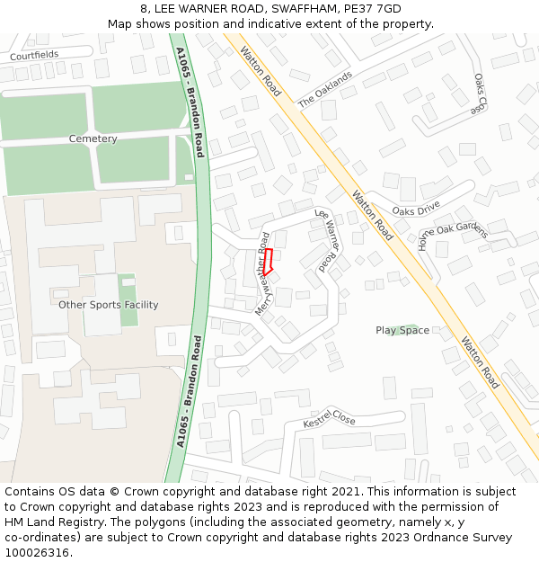 8, LEE WARNER ROAD, SWAFFHAM, PE37 7GD: Location map and indicative extent of plot