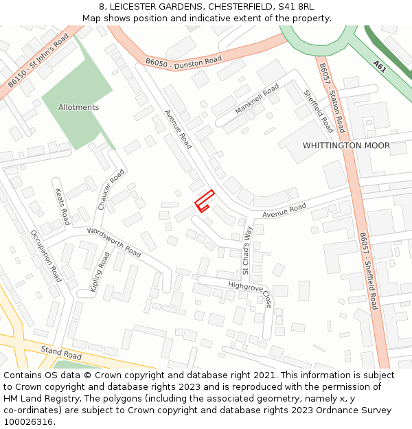 8, LEICESTER GARDENS, CHESTERFIELD, S41 8RL: Location map and indicative extent of plot