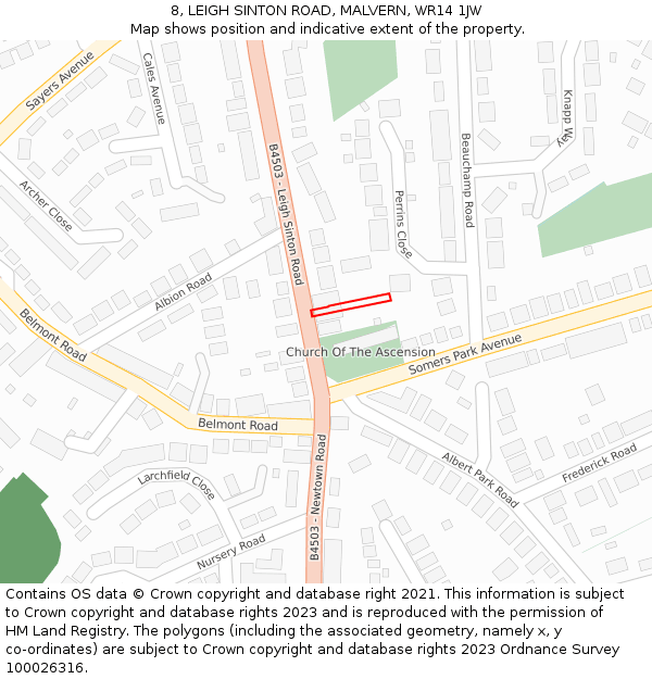 8, LEIGH SINTON ROAD, MALVERN, WR14 1JW: Location map and indicative extent of plot