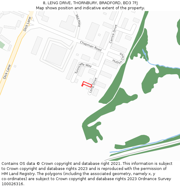8, LENG DRIVE, THORNBURY, BRADFORD, BD3 7FJ: Location map and indicative extent of plot