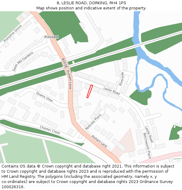 8, LESLIE ROAD, DORKING, RH4 1PS: Location map and indicative extent of plot