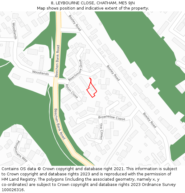 8, LEYBOURNE CLOSE, CHATHAM, ME5 9JN: Location map and indicative extent of plot