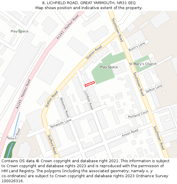 8, LICHFIELD ROAD, GREAT YARMOUTH, NR31 0EQ: Location map and indicative extent of plot