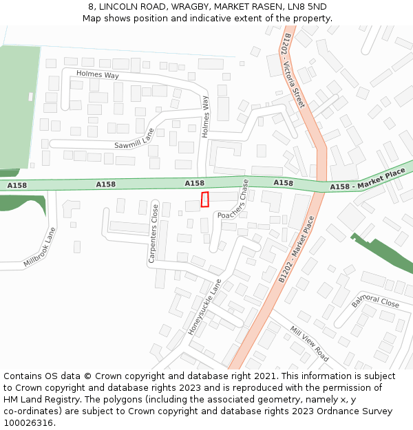 8, LINCOLN ROAD, WRAGBY, MARKET RASEN, LN8 5ND: Location map and indicative extent of plot