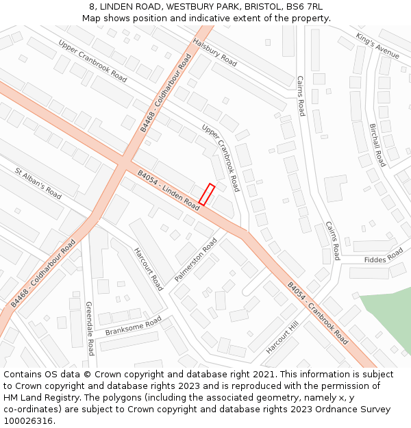 8, LINDEN ROAD, WESTBURY PARK, BRISTOL, BS6 7RL: Location map and indicative extent of plot