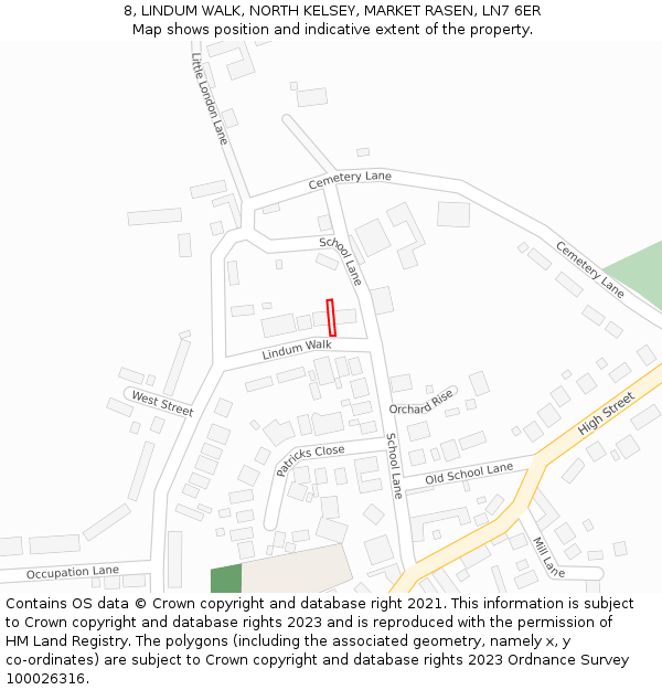8, LINDUM WALK, NORTH KELSEY, MARKET RASEN, LN7 6ER: Location map and indicative extent of plot