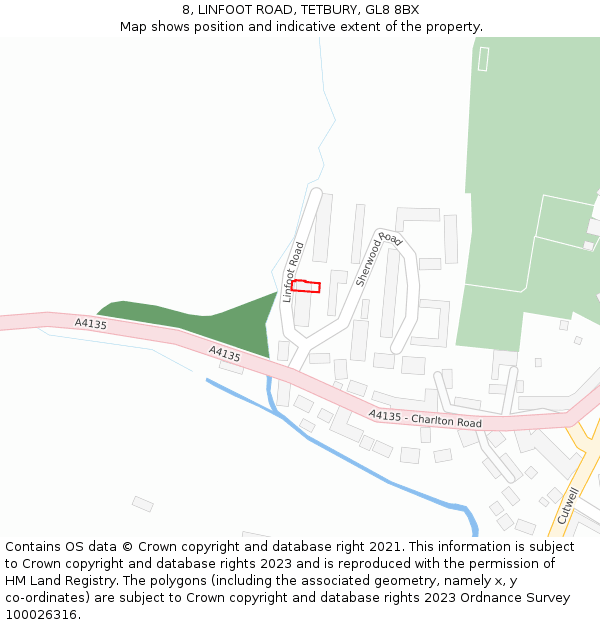 8, LINFOOT ROAD, TETBURY, GL8 8BX: Location map and indicative extent of plot