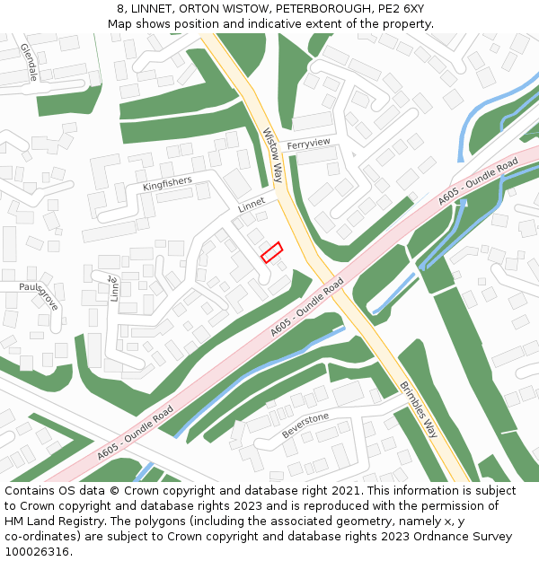 8, LINNET, ORTON WISTOW, PETERBOROUGH, PE2 6XY: Location map and indicative extent of plot