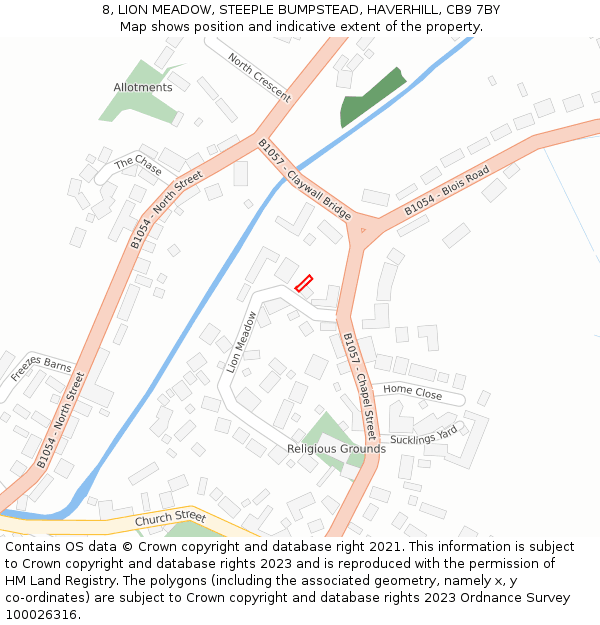 8, LION MEADOW, STEEPLE BUMPSTEAD, HAVERHILL, CB9 7BY: Location map and indicative extent of plot