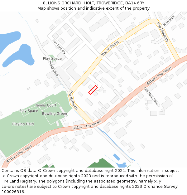 8, LIONS ORCHARD, HOLT, TROWBRIDGE, BA14 6RY: Location map and indicative extent of plot