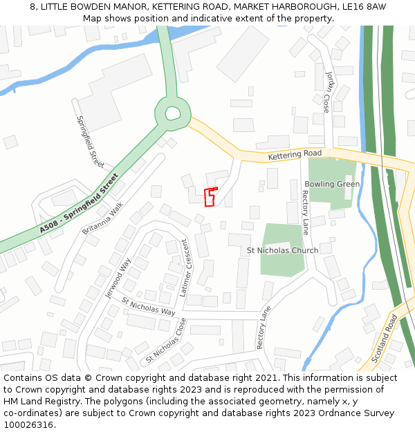 8, LITTLE BOWDEN MANOR, KETTERING ROAD, MARKET HARBOROUGH, LE16 8AW: Location map and indicative extent of plot