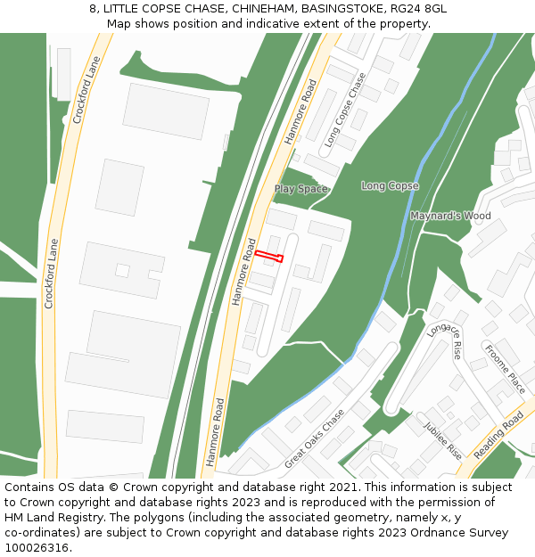 8, LITTLE COPSE CHASE, CHINEHAM, BASINGSTOKE, RG24 8GL: Location map and indicative extent of plot