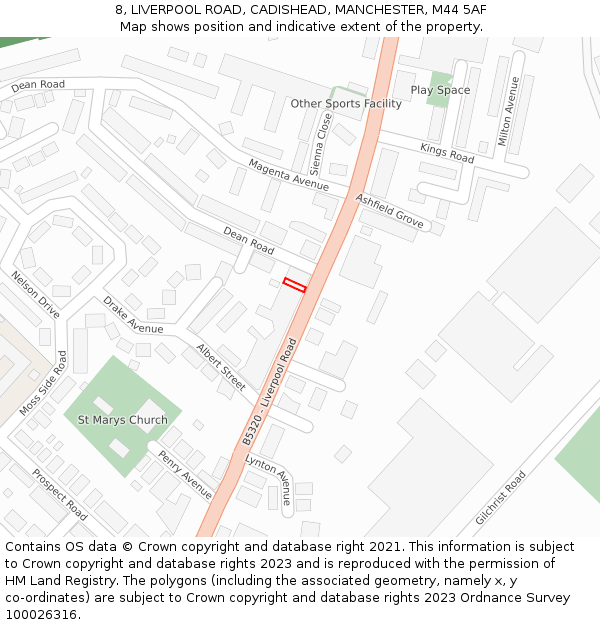 8, LIVERPOOL ROAD, CADISHEAD, MANCHESTER, M44 5AF: Location map and indicative extent of plot