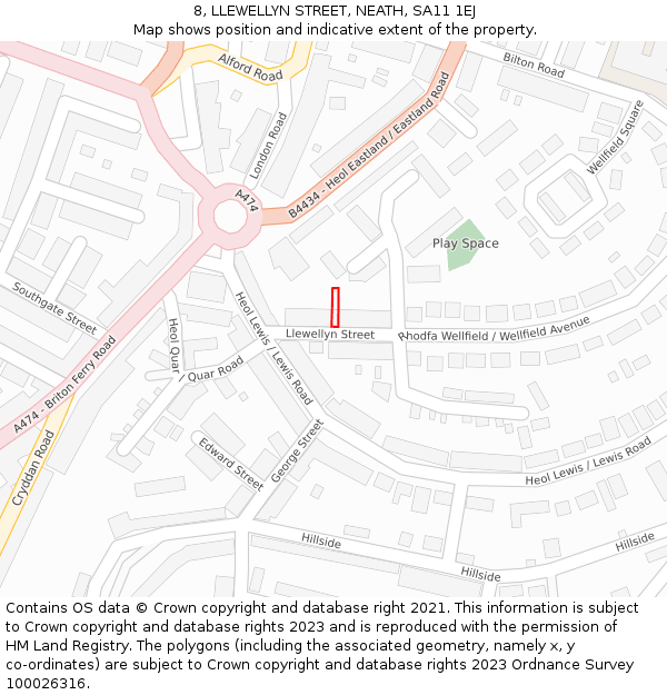 8, LLEWELLYN STREET, NEATH, SA11 1EJ: Location map and indicative extent of plot