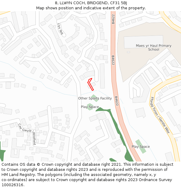 8, LLWYN COCH, BRIDGEND, CF31 5BJ: Location map and indicative extent of plot