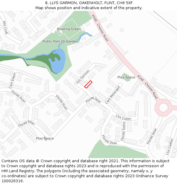8, LLYS GARMON, OAKENHOLT, FLINT, CH6 5XF: Location map and indicative extent of plot