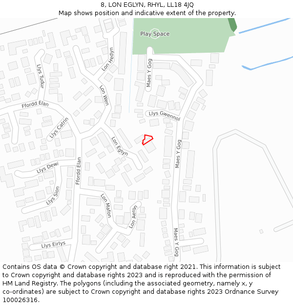 8, LON EGLYN, RHYL, LL18 4JQ: Location map and indicative extent of plot