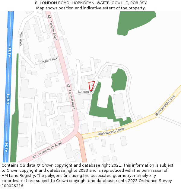 8, LONDON ROAD, HORNDEAN, WATERLOOVILLE, PO8 0SY: Location map and indicative extent of plot