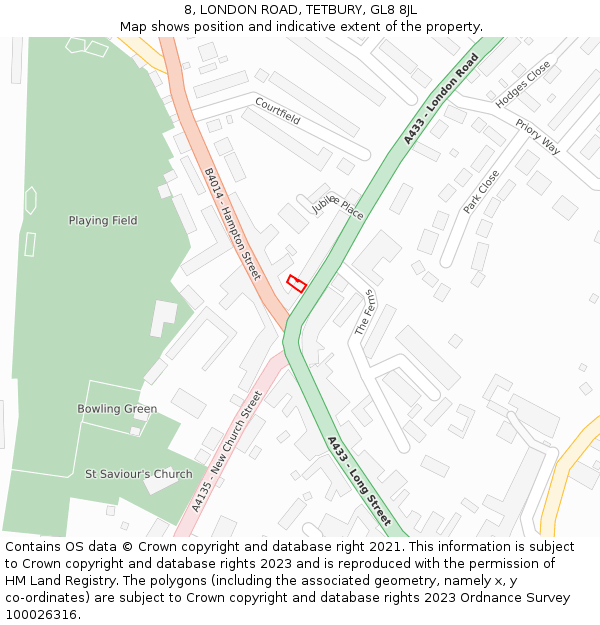8, LONDON ROAD, TETBURY, GL8 8JL: Location map and indicative extent of plot