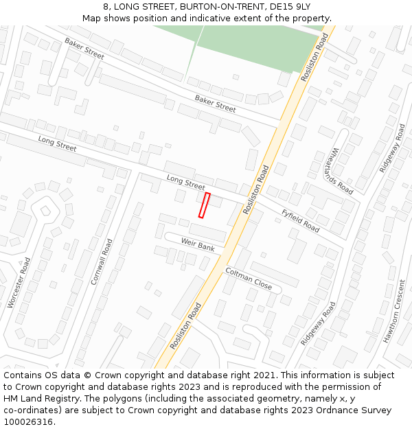 8, LONG STREET, BURTON-ON-TRENT, DE15 9LY: Location map and indicative extent of plot