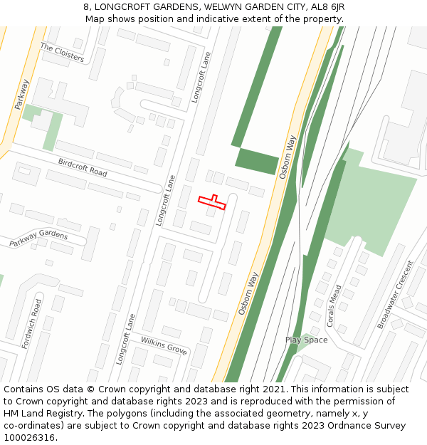 8, LONGCROFT GARDENS, WELWYN GARDEN CITY, AL8 6JR: Location map and indicative extent of plot