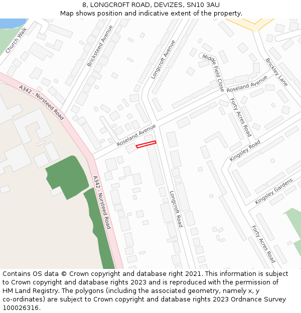 8, LONGCROFT ROAD, DEVIZES, SN10 3AU: Location map and indicative extent of plot