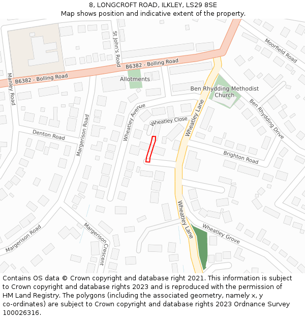 8, LONGCROFT ROAD, ILKLEY, LS29 8SE: Location map and indicative extent of plot