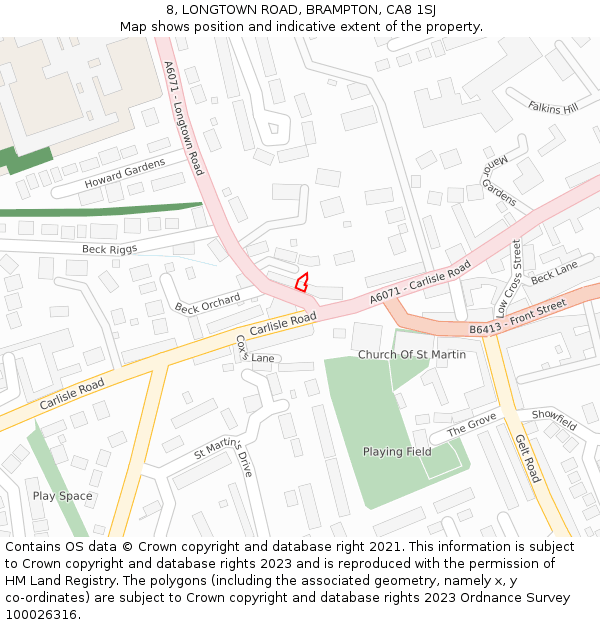 8, LONGTOWN ROAD, BRAMPTON, CA8 1SJ: Location map and indicative extent of plot