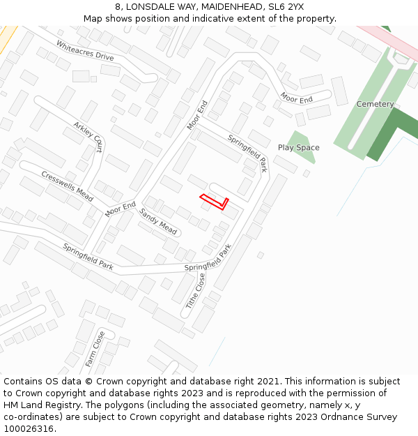 8, LONSDALE WAY, MAIDENHEAD, SL6 2YX: Location map and indicative extent of plot