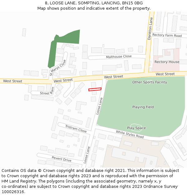 8, LOOSE LANE, SOMPTING, LANCING, BN15 0BG: Location map and indicative extent of plot