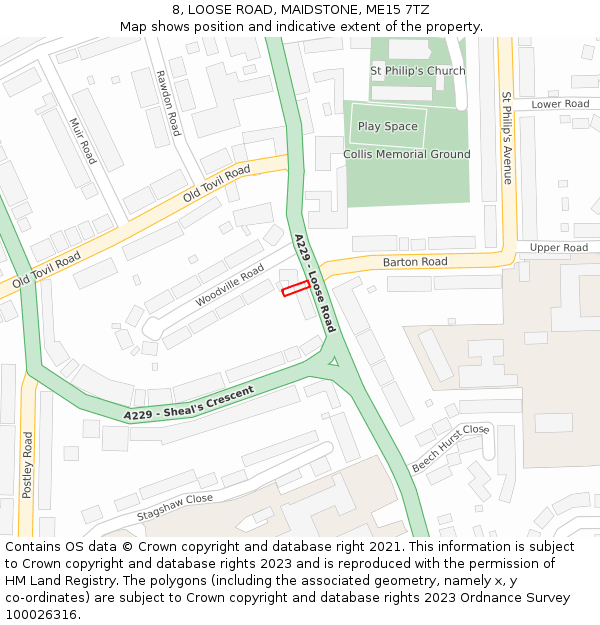 8, LOOSE ROAD, MAIDSTONE, ME15 7TZ: Location map and indicative extent of plot