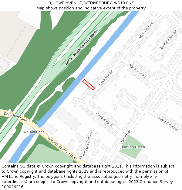 8, LOWE AVENUE, WEDNESBURY, WS10 8NS: Location map and indicative extent of plot