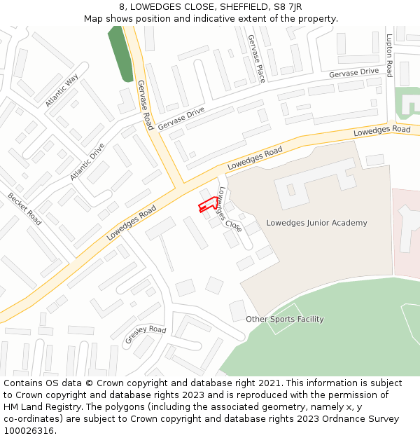 8, LOWEDGES CLOSE, SHEFFIELD, S8 7JR: Location map and indicative extent of plot