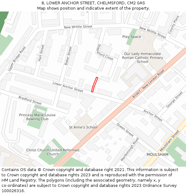 8, LOWER ANCHOR STREET, CHELMSFORD, CM2 0AS: Location map and indicative extent of plot