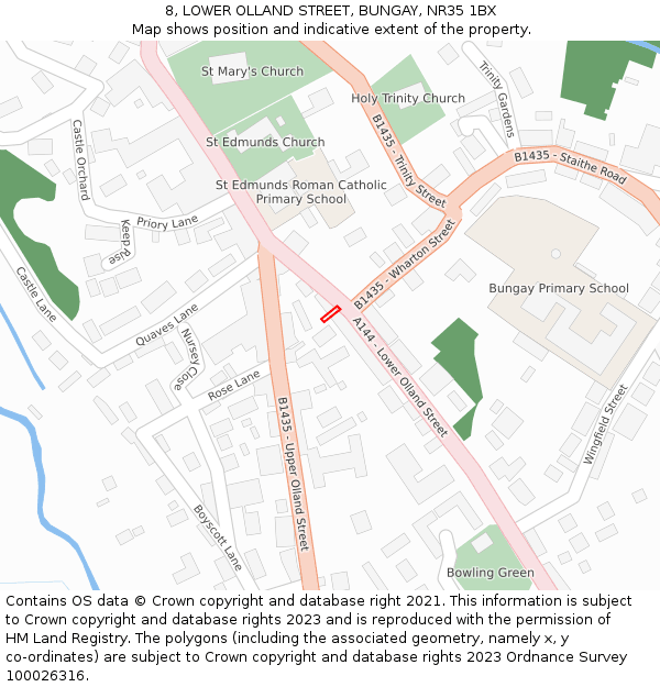 8, LOWER OLLAND STREET, BUNGAY, NR35 1BX: Location map and indicative extent of plot