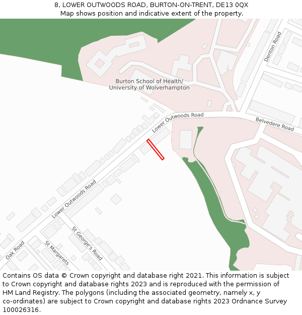 8, LOWER OUTWOODS ROAD, BURTON-ON-TRENT, DE13 0QX: Location map and indicative extent of plot