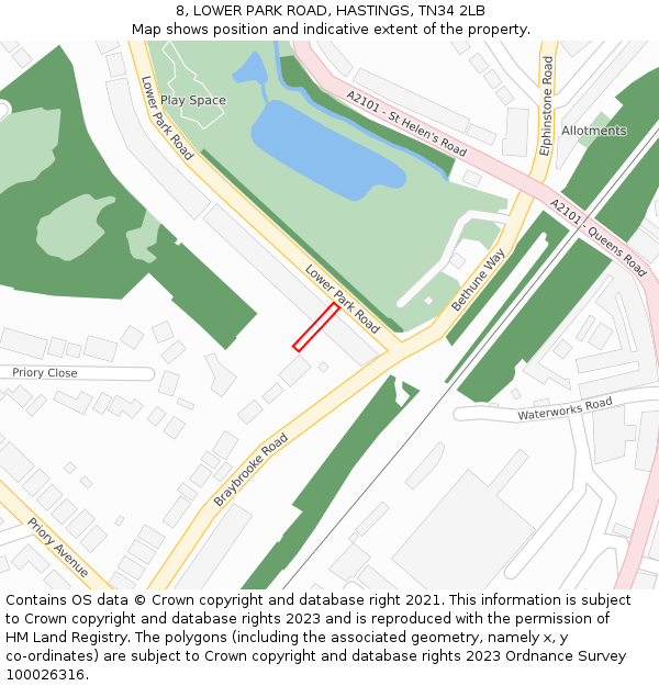8, LOWER PARK ROAD, HASTINGS, TN34 2LB: Location map and indicative extent of plot