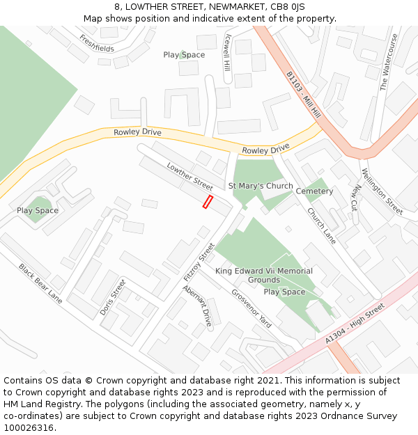 8, LOWTHER STREET, NEWMARKET, CB8 0JS: Location map and indicative extent of plot
