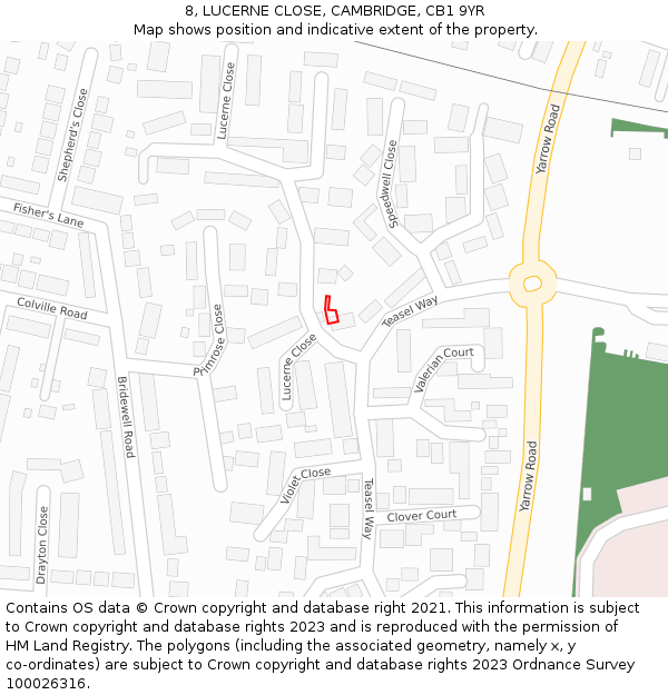 8, LUCERNE CLOSE, CAMBRIDGE, CB1 9YR: Location map and indicative extent of plot