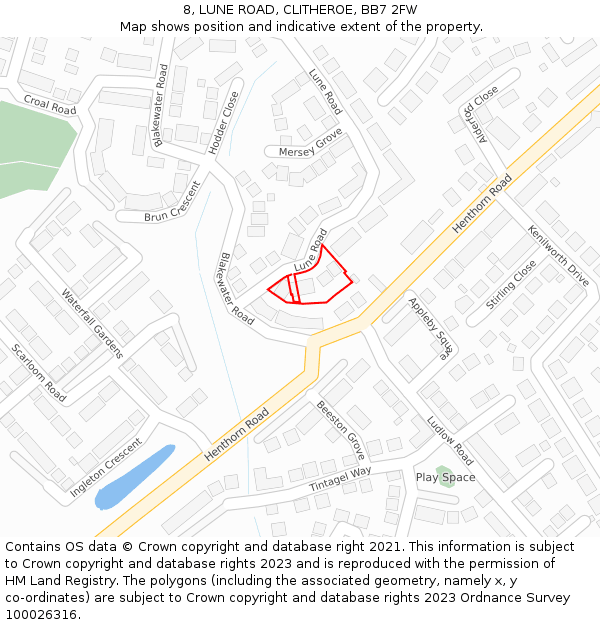 8, LUNE ROAD, CLITHEROE, BB7 2FW: Location map and indicative extent of plot