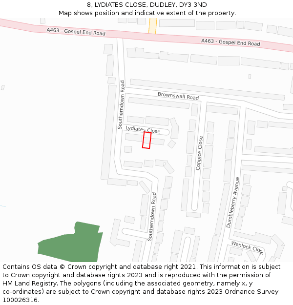 8, LYDIATES CLOSE, DUDLEY, DY3 3ND: Location map and indicative extent of plot
