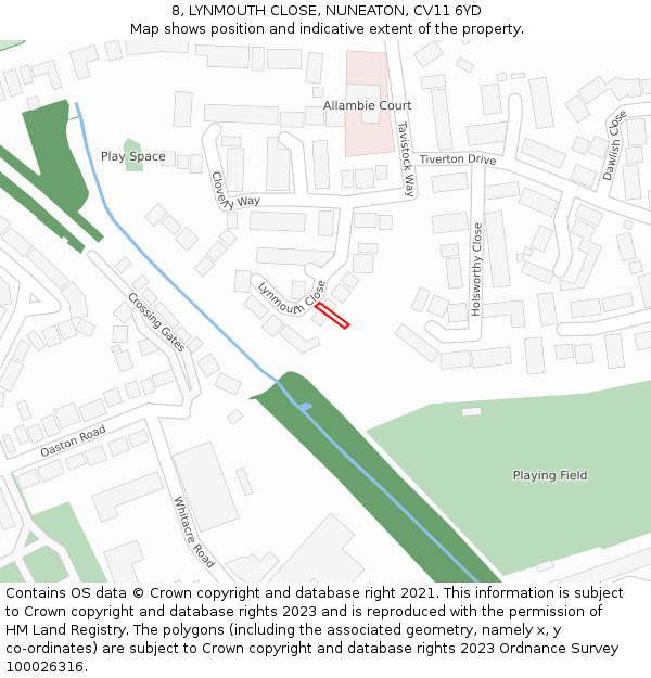 8, LYNMOUTH CLOSE, NUNEATON, CV11 6YD: Location map and indicative extent of plot