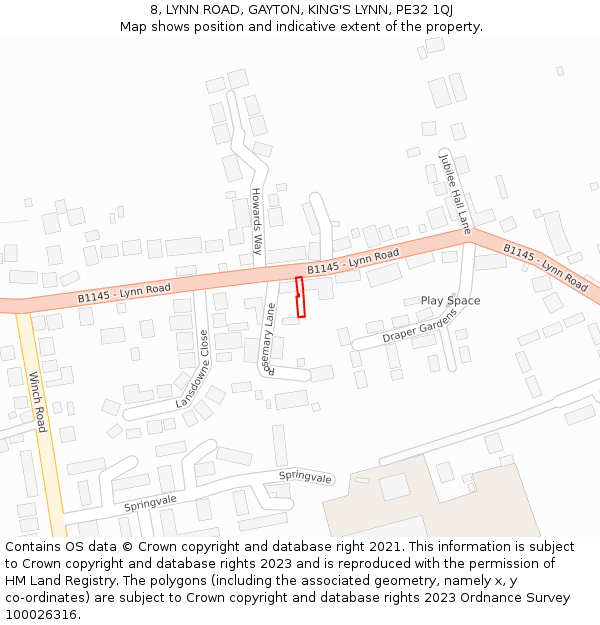 8, LYNN ROAD, GAYTON, KING'S LYNN, PE32 1QJ: Location map and indicative extent of plot