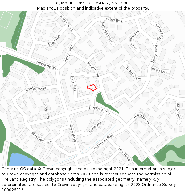 8, MACIE DRIVE, CORSHAM, SN13 9EJ: Location map and indicative extent of plot