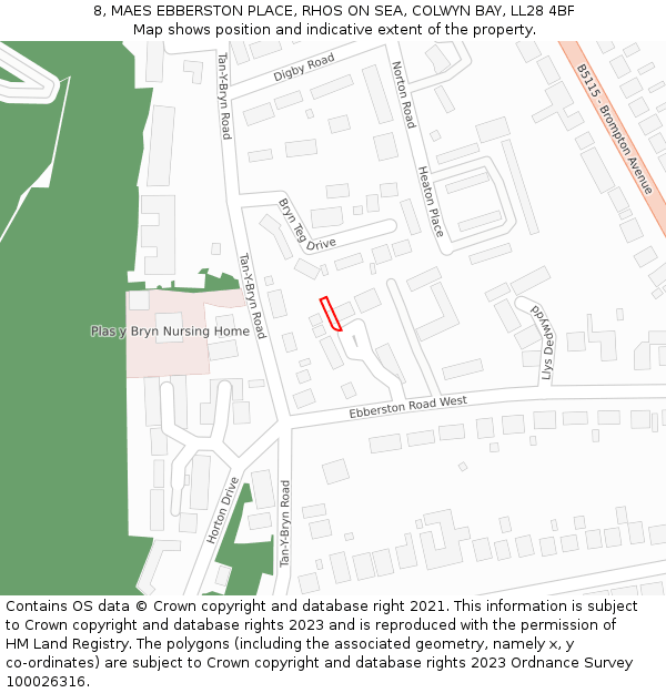 8, MAES EBBERSTON PLACE, RHOS ON SEA, COLWYN BAY, LL28 4BF: Location map and indicative extent of plot